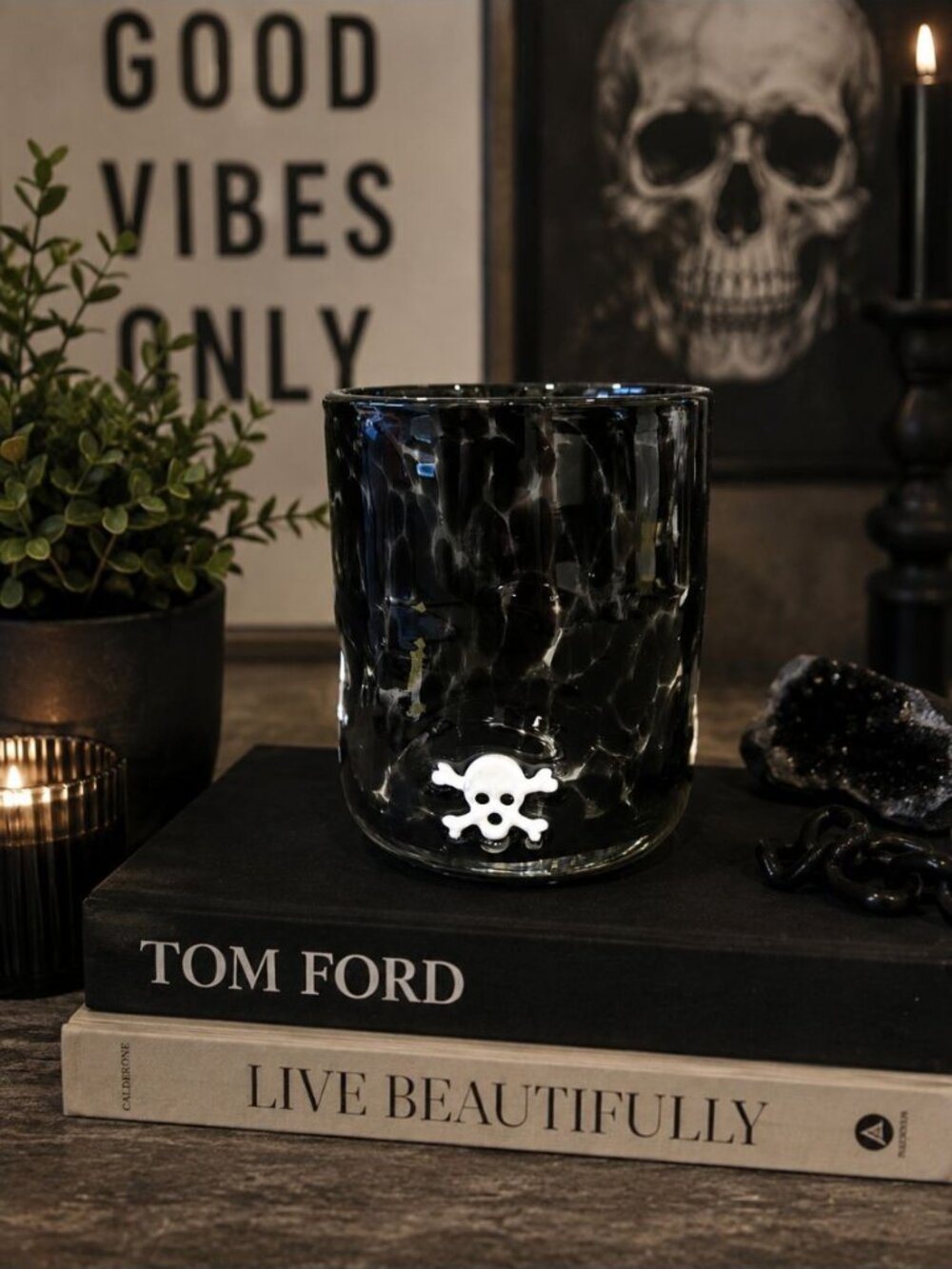 New Black Glass Holiday Halloween Skeleton Barware Beverage Glass Cup Tumbler